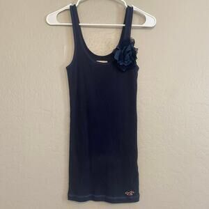 Y2K Hollister Tank Top Womens Sz Medium Floral Applique Bella Swan Navy Goth